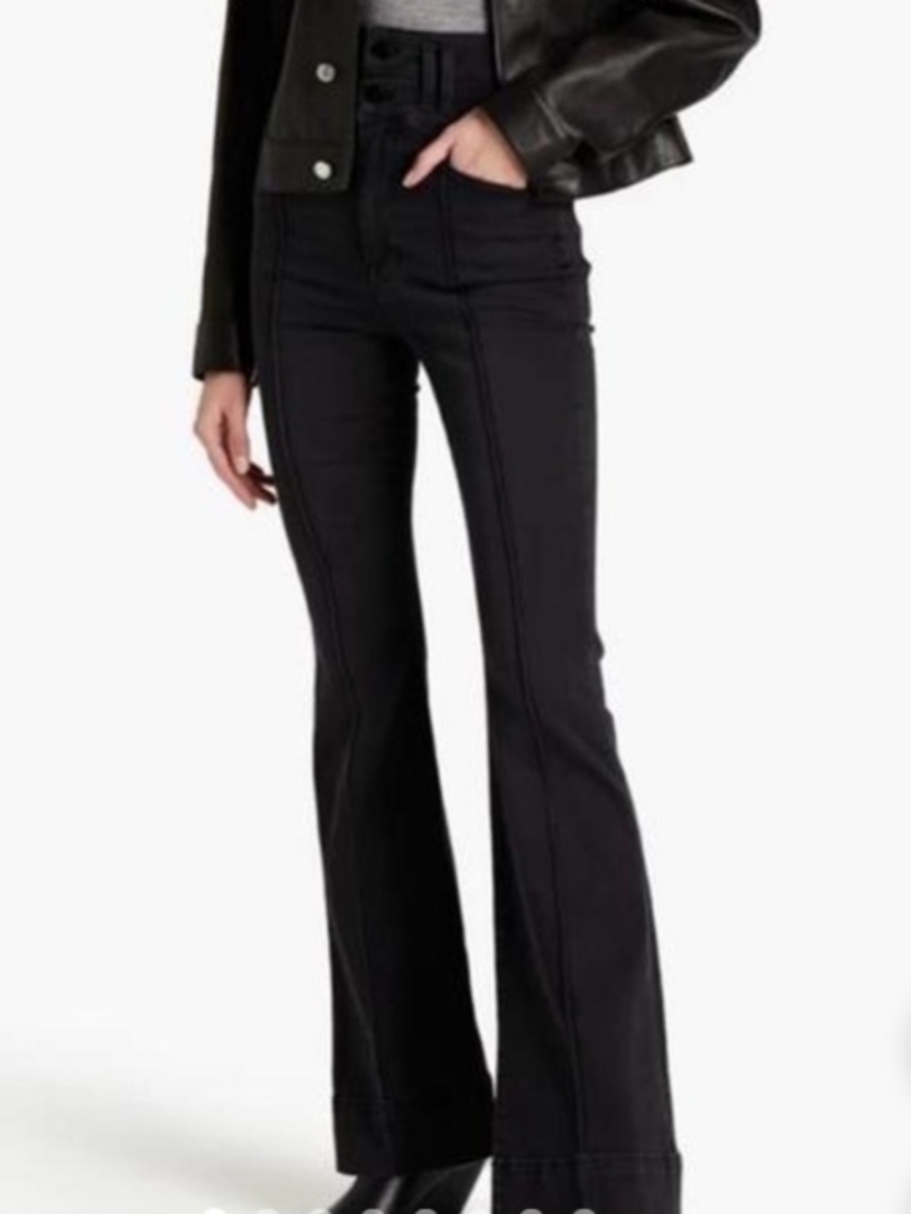 Frame High Rise Women's Black Flared Seam-Detail Jeans